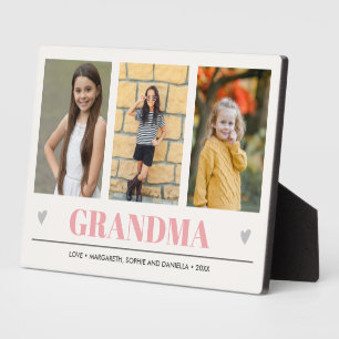 GRANDMA Entenkinder NAME 3 Foto Rosa graues Herz Fotoplatte