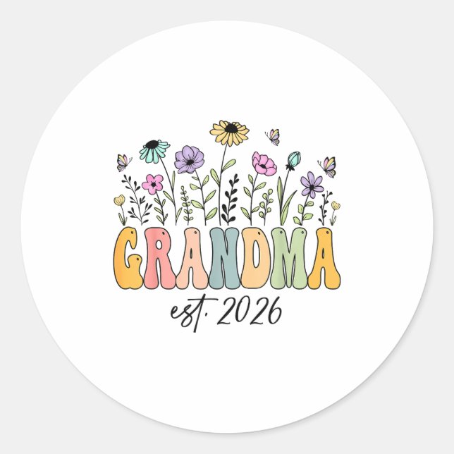 Grandma Est. 2026 Wildflower Promoted To Grandma  Runder Aufkleber (Vorderseite)
