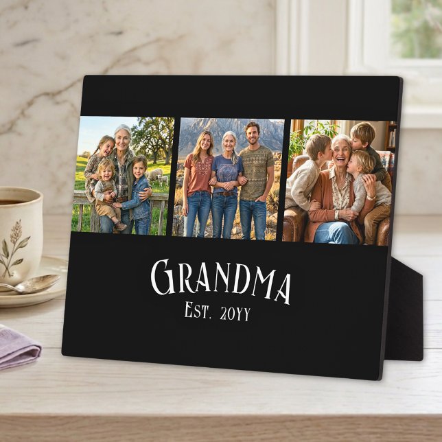 Grandma Est. Established Year Custom Name 3 Photo Fotoplatte (Von Creator hochgeladen)