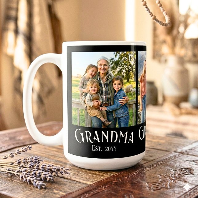 Grandma Est. Established Year Custom Name 3 Photo  Kaffeetasse (Von Creator hochgeladen)