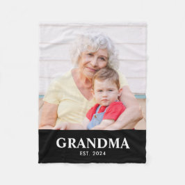 Grandma Established Black Modern Bold Photo Fleecedecke