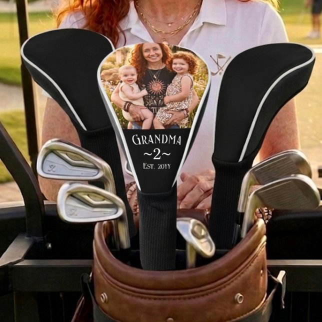 Grandma Established Custom Name Year Photo Black Golf Headcover (Von Creator hochgeladen)