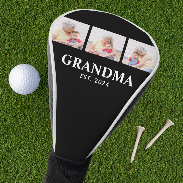 Grandma Established Modern Bold Black 3 Photo Golf Headcover (Von Creator hochgeladen)