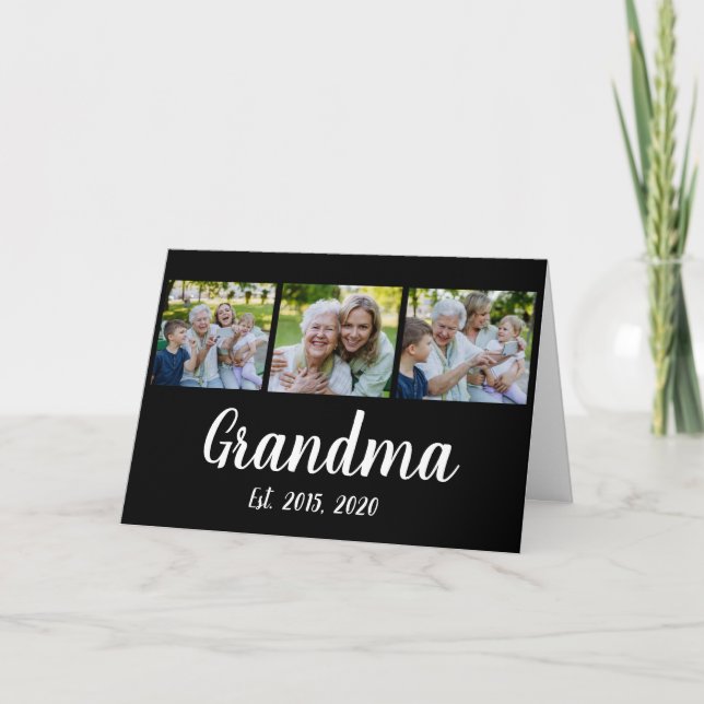 Grandma Established Modern Script Black 3 Photo Dankeskarte (Vorderseite)