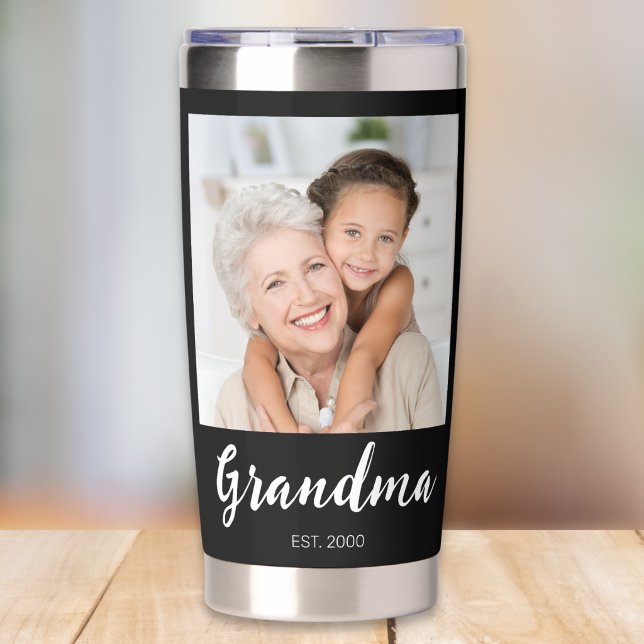 Grandma Established Script Black 2 Photo  Thermobecher (Von Creator hochgeladen)