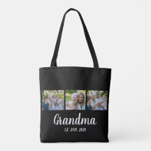 Grandma Established Script Black 3 Photo Tote Bag