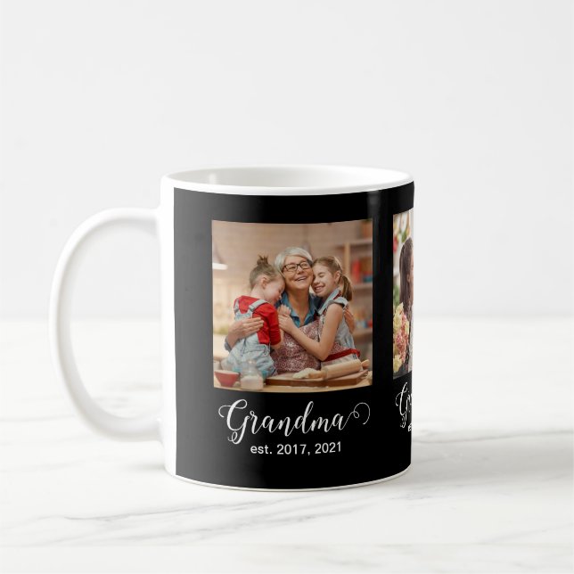 Grandma Established Script Gift 3 Photo Kaffeetasse (Links)