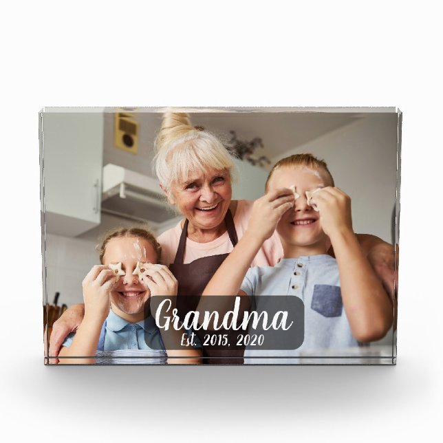 Grandma Established White Script Photo Fotoblock (Vorderseite)
