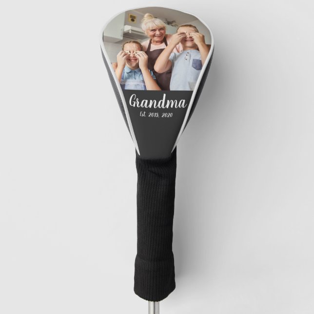 Grandma Established White Script Photo Golf Headcover (Vorderseite)