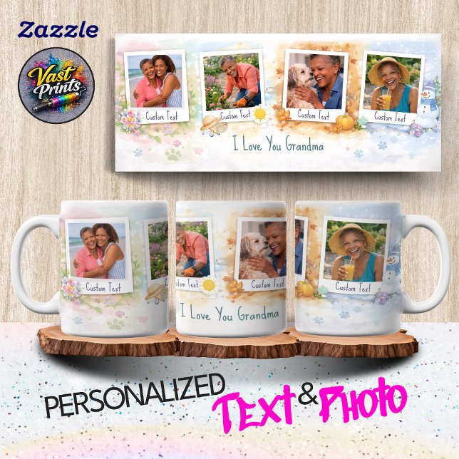 Grandma Floral Custom Photo Collage Watercolor Tasse (Grandma Floral Custom Photo Collage Watercolor Mug)