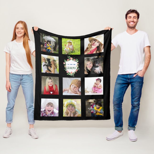 GRANDMA Foto Collage Blanket - Großmutter Schwarz Fleecedecke (Beispiel)