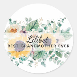 GRANDMA Geschenke - Sonnenblume Gefühlt Personalis Runder Aufkleber