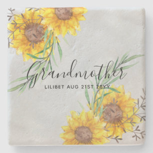 GRANDMA Geschenke - Sonnenblume Gefühlt Personalis Steinuntersetzer