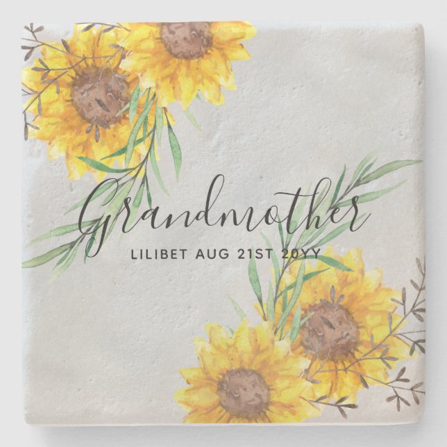 GRANDMA Geschenke - Sonnenblume Gefühlt Personalis Steinuntersetzer (Vorderseite)