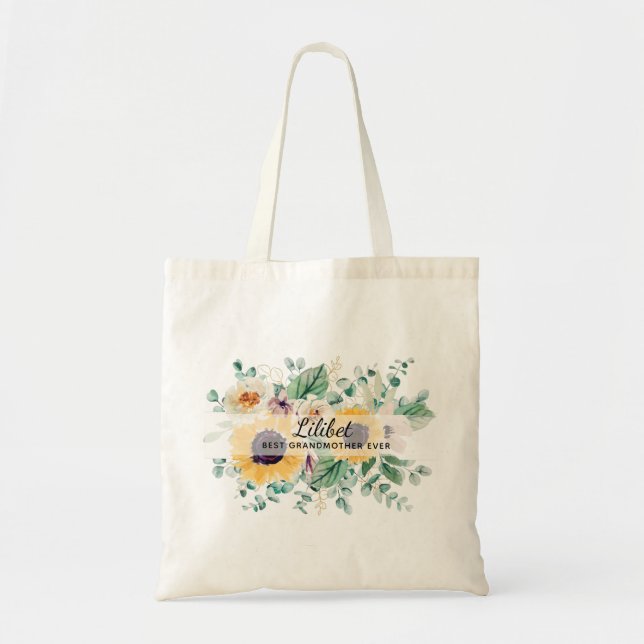 GRANDMA Geschenke - Sonnenblume Gefühlt Personalis Tragetasche (Vorne)