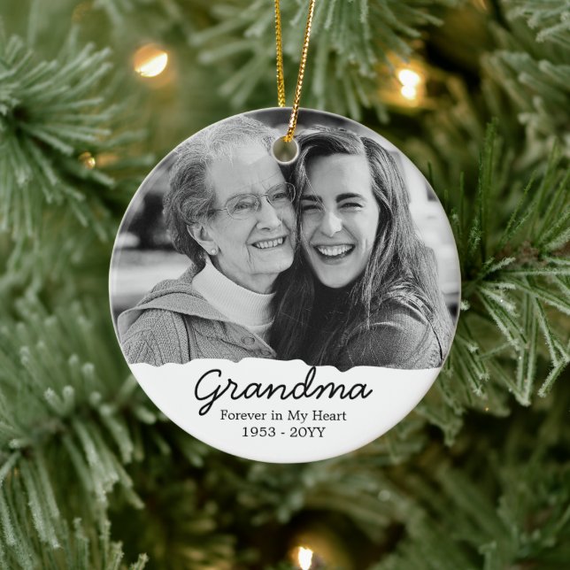 Grandma Memorial Passing Away Remembrance Photo Keramik Ornament (Baum)