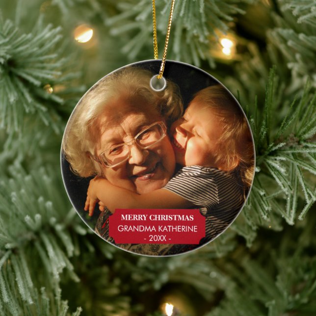 Grandma Nana Grandkids Xmas Photo Christmas Keramik Ornament (Baum)
