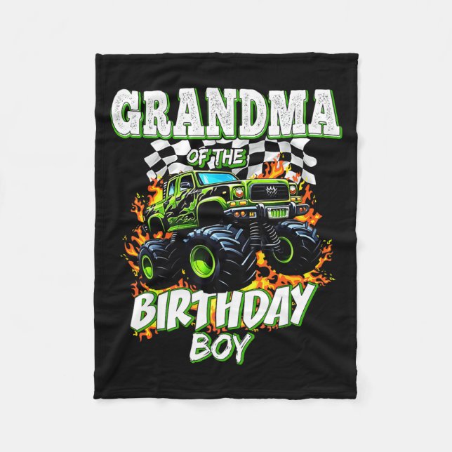 Grandma Of The Birthday Boy Monster Truck Birthday Fleecedecke (Vorderseite)