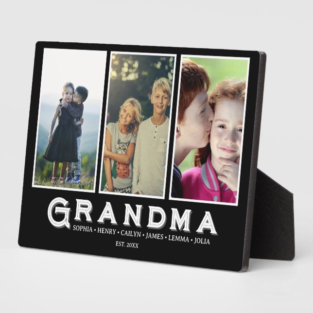 Grandma Plaque – Custom Names & 3 Photo Collage Fotoplatte (Seite)