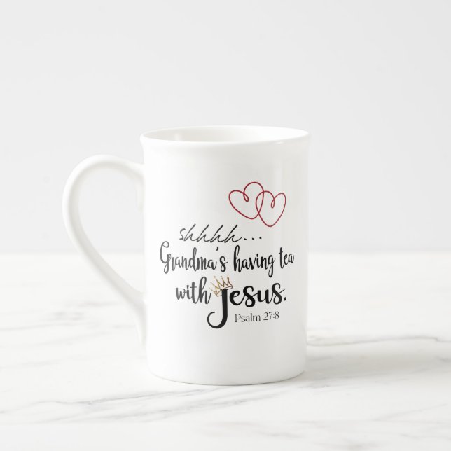 GRANDMA TEA MIT JESUS Christliche ruhige Zeit Prozellantasse (Links)