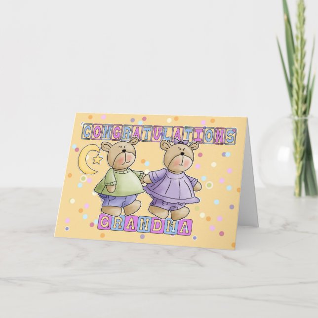 Grandma to New Baby Twins Gratulationen Karte (Vorderseite)