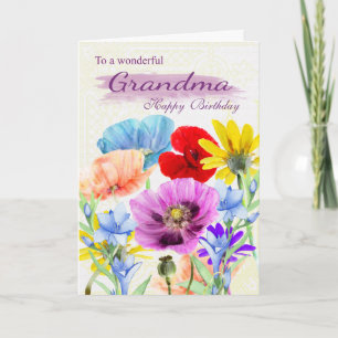 Grandma Watercolor Fleurs sauvages Carte d'anniver