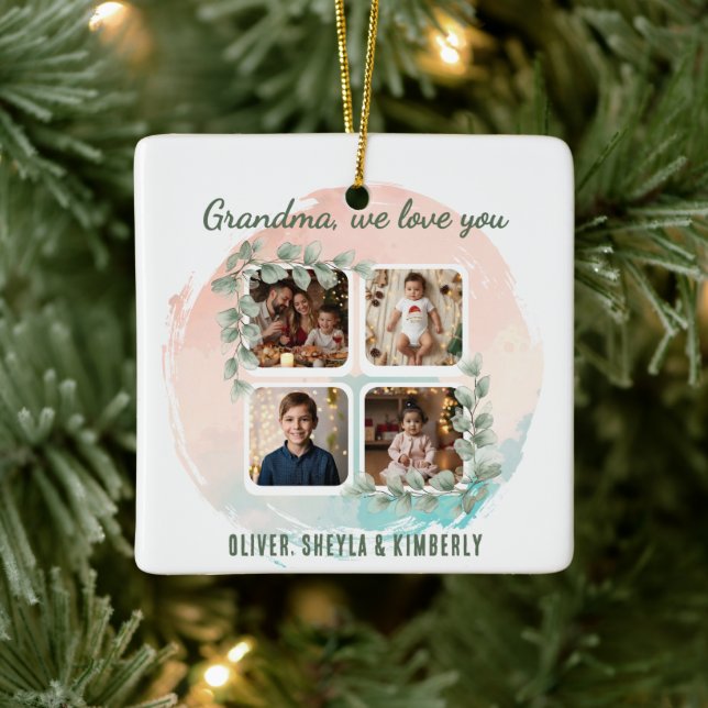 Grandma we love you 6 Photo Collage Eucalyptus Keramikornament (Baum)