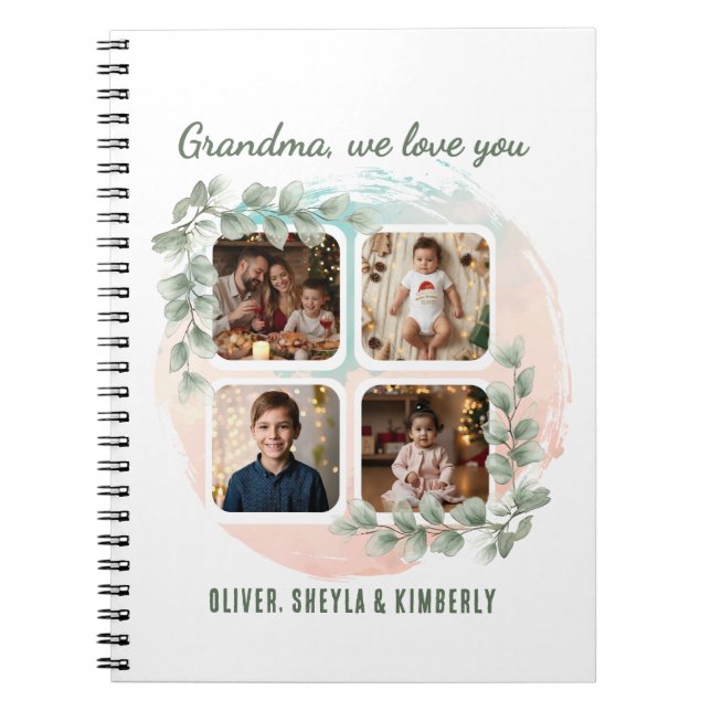 Grandma we love you 6 Photo Collage Eucalyptus Notizblock (Vorderseite)