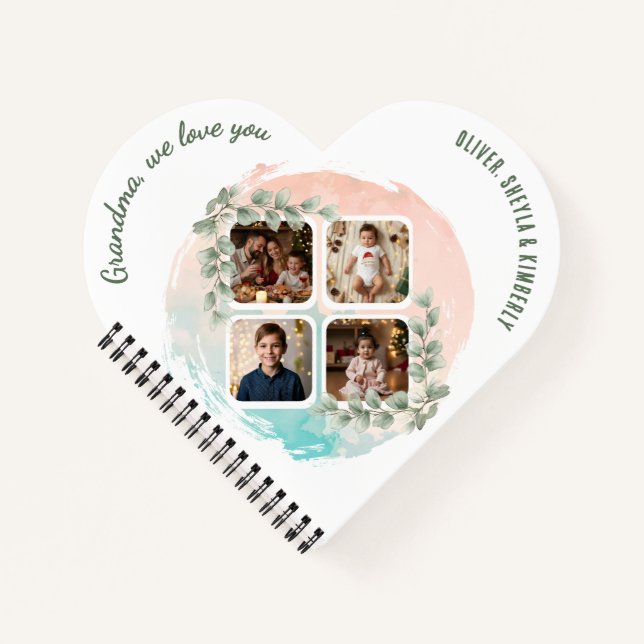 Grandma we love you 6 Photo Collage Eucalyptus Notizbuch (Vorderseite)