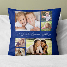 Grandma We Love You Photos Blue Personalized Kissen