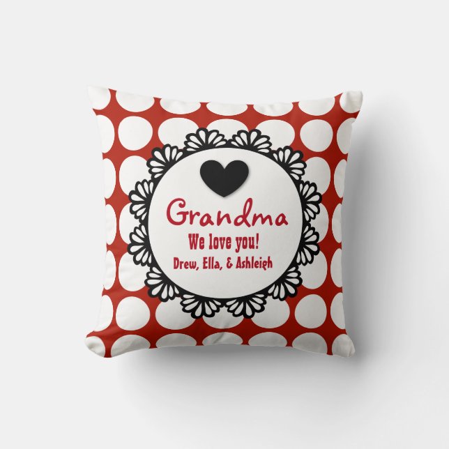 GRANDMA Wir Liebe Sie ROT DOTS Lace Muster E03 Kissen (Vorderseite)