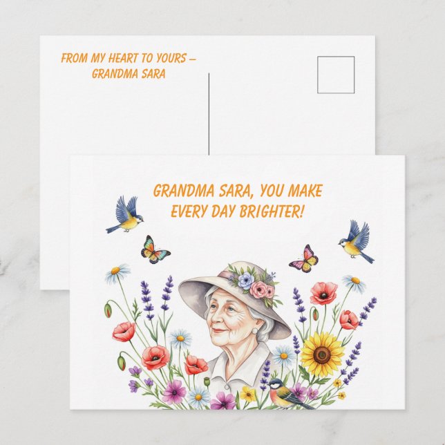 Grandmas Blumengrußkarte Postkarte (Vorne/Hinten)