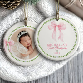 Grandmillenial Bows Baby's First Christmas Foto Keramik Ornament