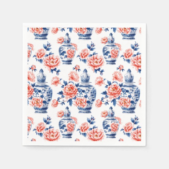 Grandmillenial Chinoiserie Ginger Jar Pink Peonies Serviette (Vorderseite)
