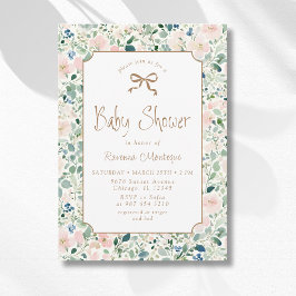 Grandmillenial Navy Blush Floral Gold Babyparty Einladung