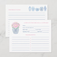 Grandmillenial Pink Peony Blue & White Rezept Card