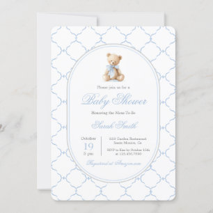 Grandmillennial Bear Baby Shower Boy Einladung