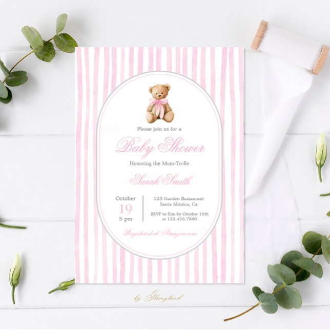 Grandmillennial Bear Baby Shower Girl Einladung (Von Creator hochgeladen)