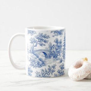 Grandmillennial Blau Toile Landschaft Kaffeetasse