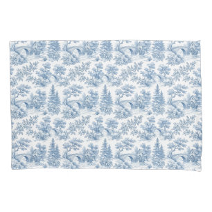 Grandmillennial Blau Toile Landschaft Kissenbezug