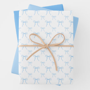Grandmillennial Blue Bow Wrapping Paper Set Geschenkpapier Set