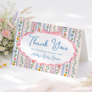 Grandmillennial Blumeneinladung zur Babyparty Dank Dankeskarte