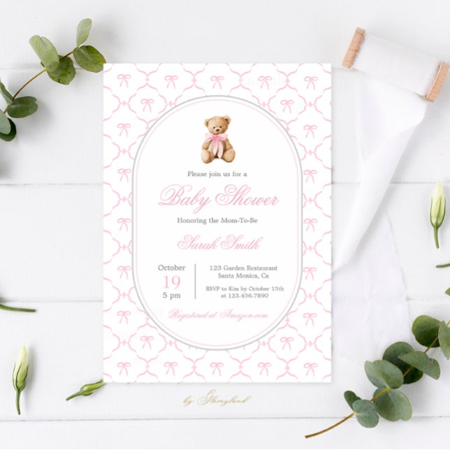 Grandmillennial Bow Baby Shower Girl Einladung (Von Creator hochgeladen)