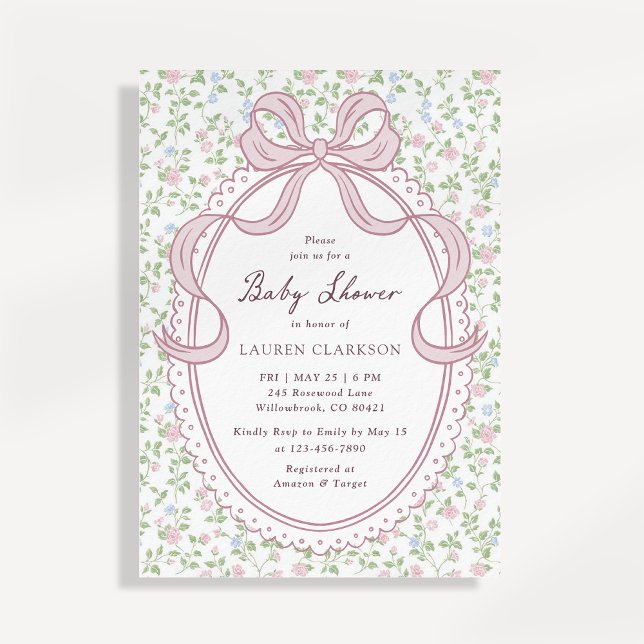 Grandmillennial Bow Baby Shower Invitation (Créateur téléchargé)