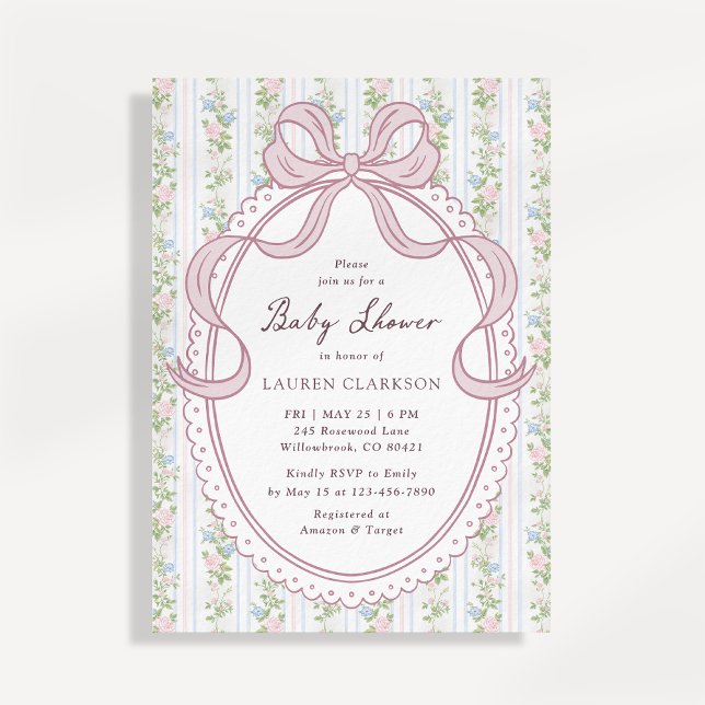 Grandmillennial Bow Vintage Flowers  Ankündigung (Von Creator hochgeladen)