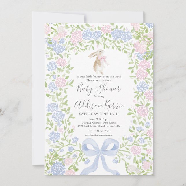 Grandmillennial Bunny Rabbit baby shower invite Einladung (Vorderseite)