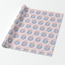 Grandmillennial Christmas Damask Snowman Geschenkpapier