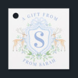 Grandmillennial Christmas Hirsch Wappen Monogram Geschenkanhänger<br><div class="desc">Dieser Weihnachtsaufkleber hat ein Rentier-Wappen mit einem blauen Monogramm-Initial. Sie können mit Ihrem Initial und einem Namen personalisieren.</div>