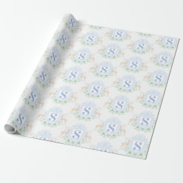 Grandmillennial Christmas Hirsch Wappen Monogram Geschenkpapier