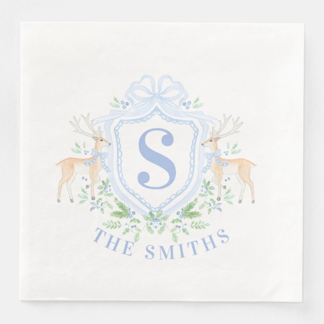Grandmillennial Christmas Hirsch Wappen Monogram Serviette (Vorderseite)